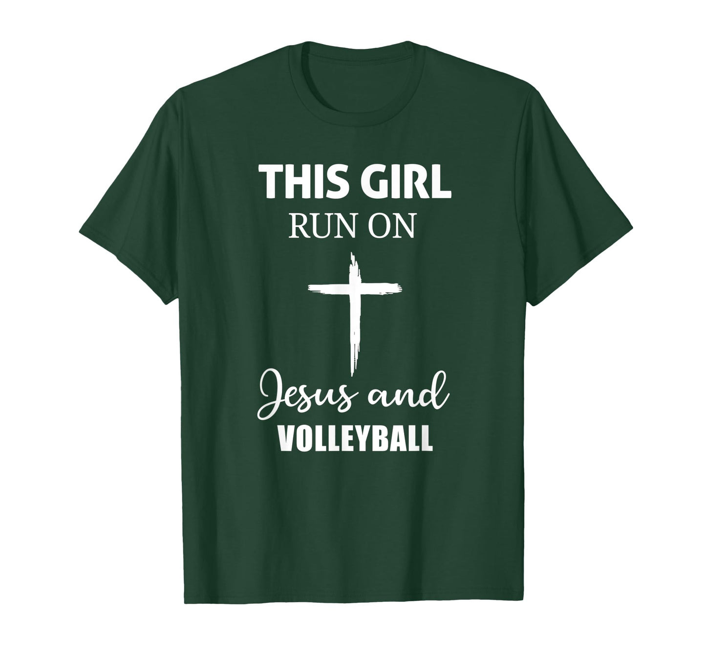 This Girl Runs On Jesus and Volleyball - Christian Cross T-Shirt