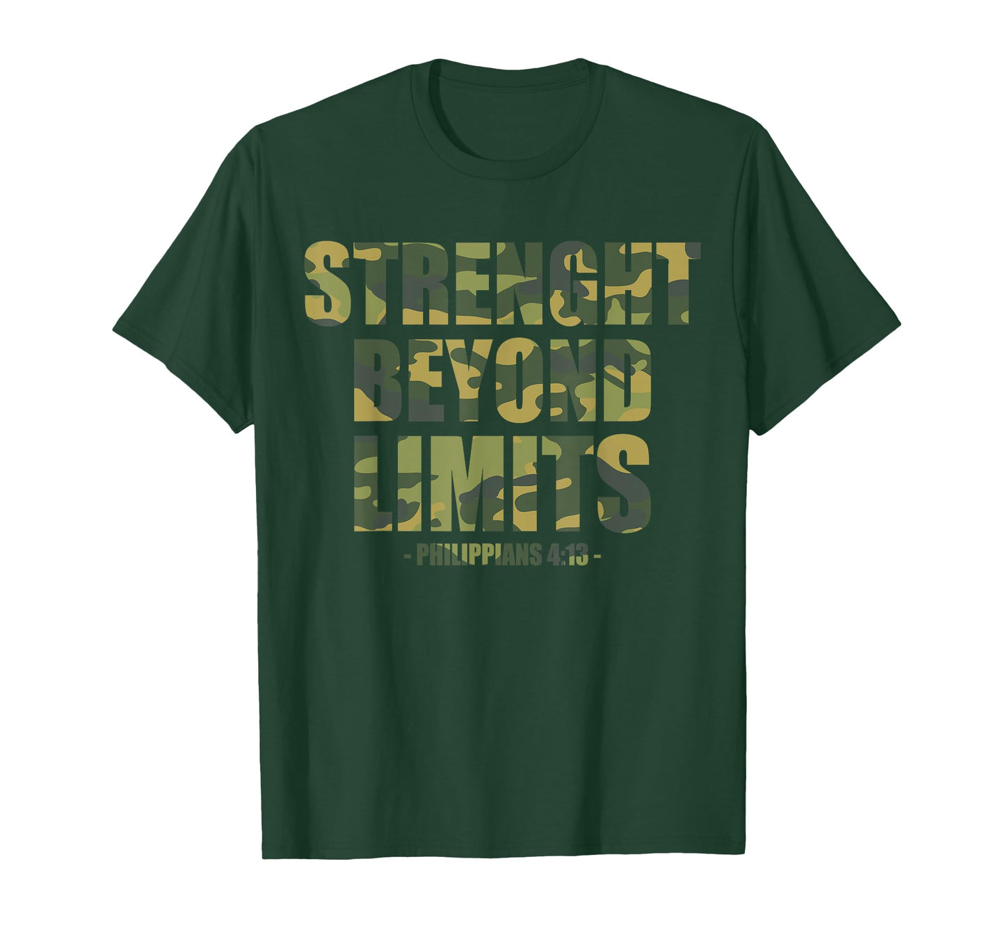 Strenght Beyond Limits Christian Men Camo Scripture Gym Work T-Shirt
