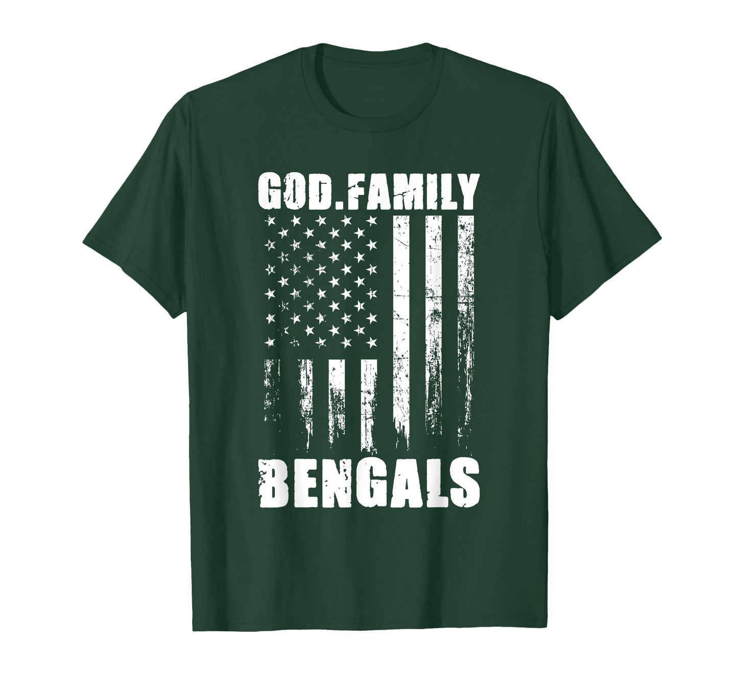 God. Family. Bengals. Vintage USA Flag T-Shirt