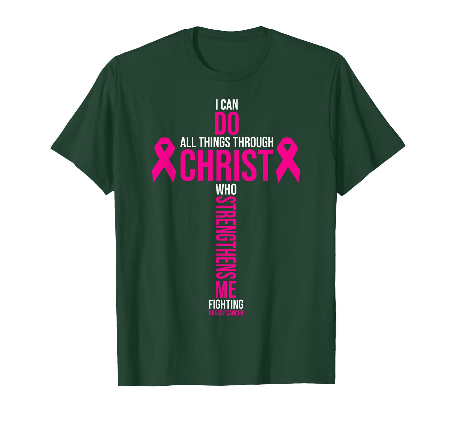 Christian Cross Pink Ribbon Inspirational Breast Cancer Gift T-Shirt