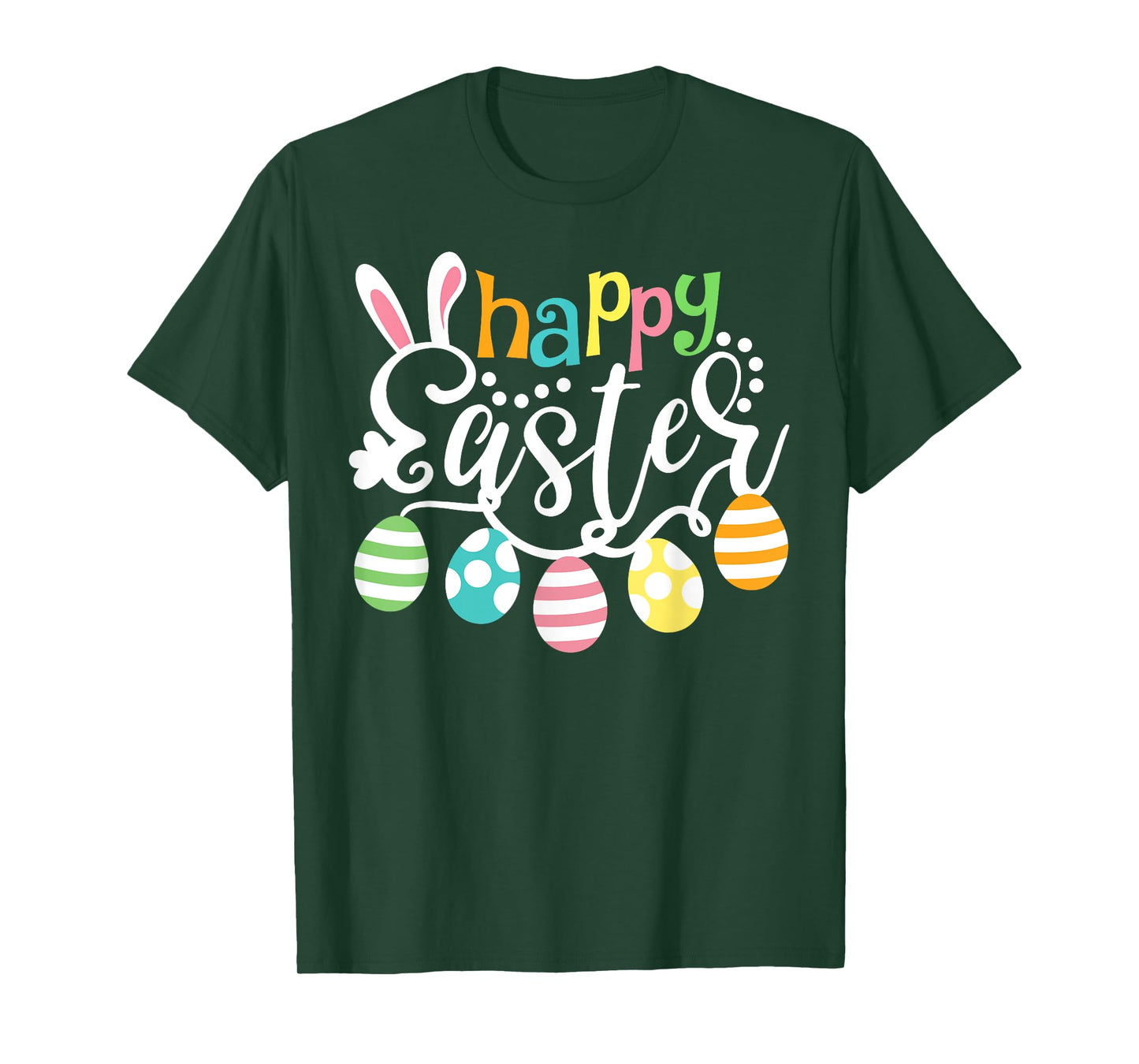 Happy Easter Day Colorful Egg Hunting Cute Bunny Girl Womens T-Shirt