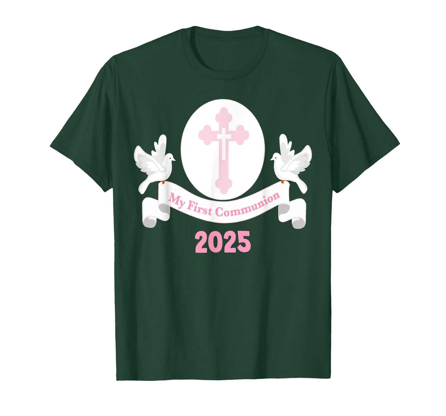 First Communion 2025 Girls Cross Pink Daughter Niece Kids T-Shirt