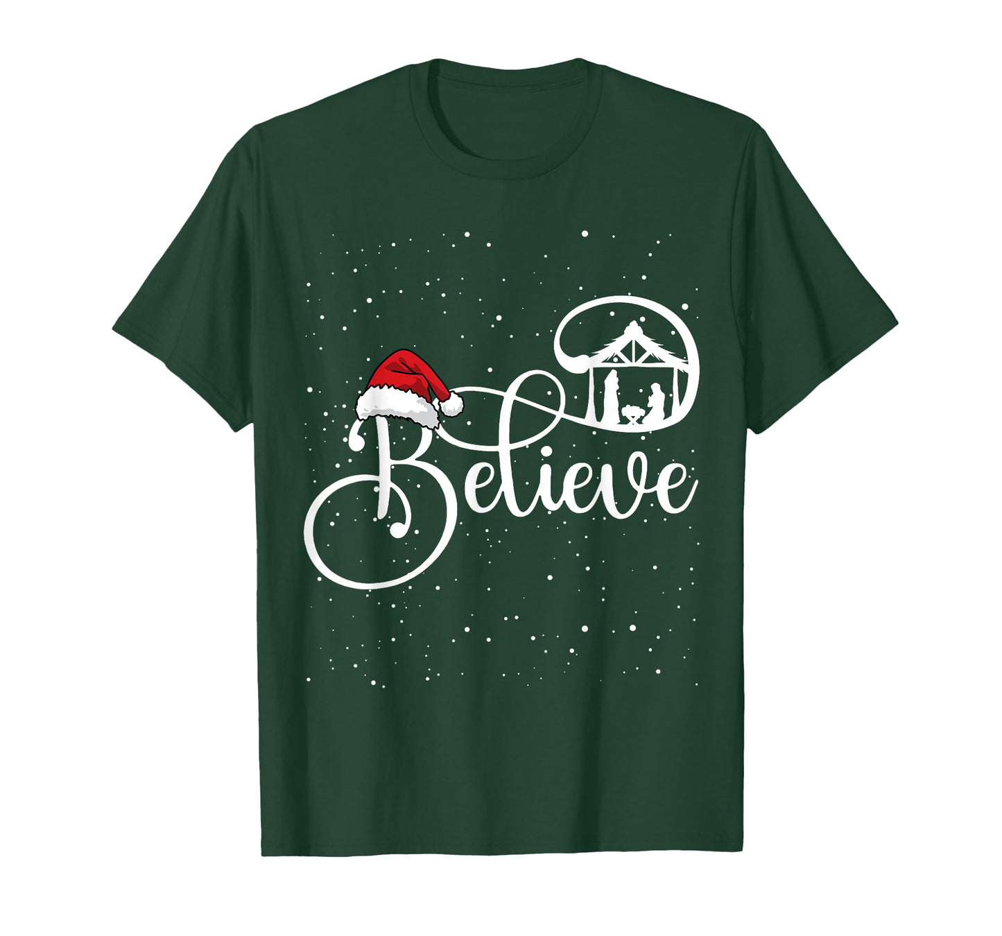 Believe Christian Nativity Scene Christmas Matching Family T-Shirt