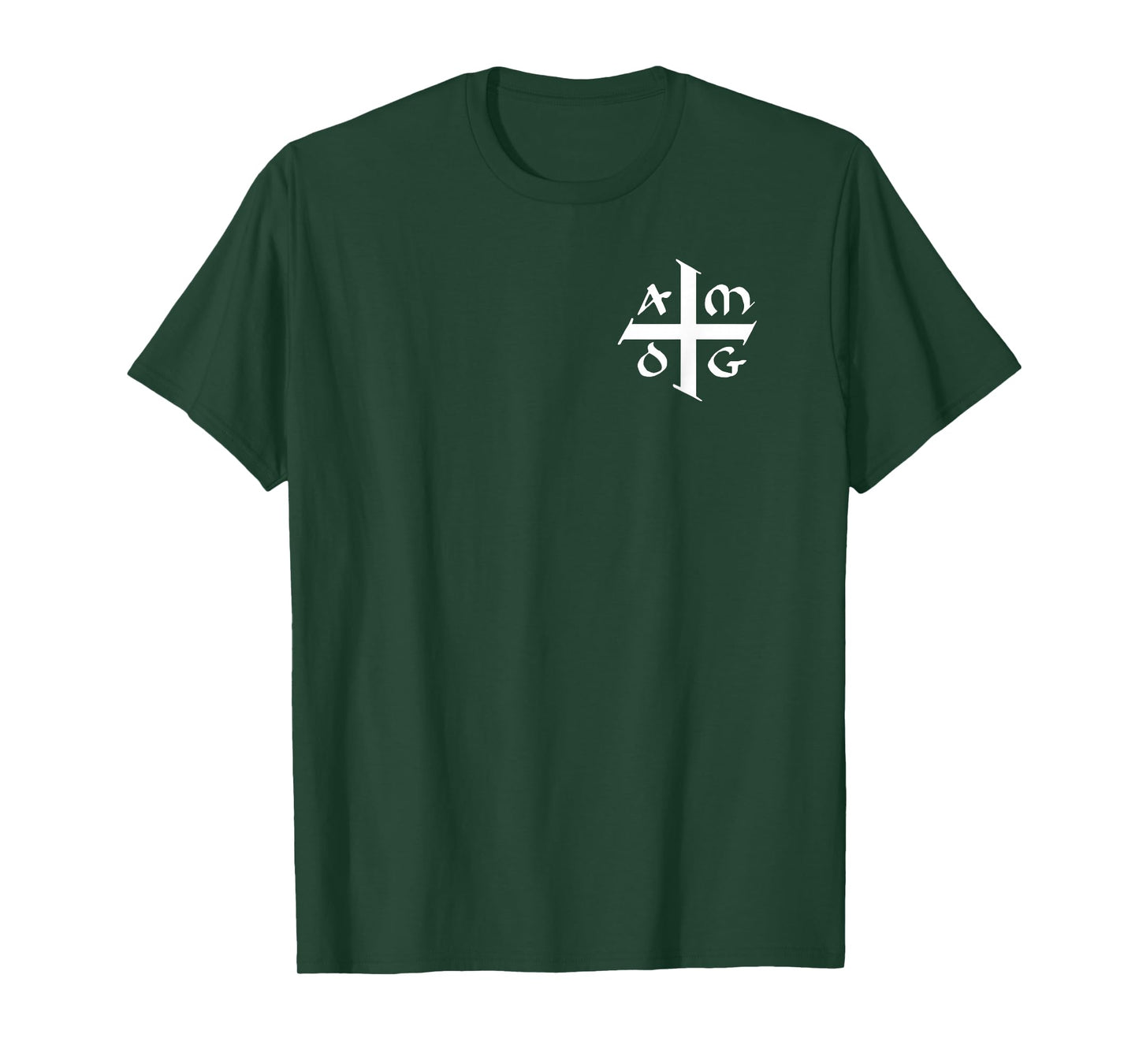 AMDG Ad Majorem Dei Gloriam - Small Jesuit Cross White T-Shirt