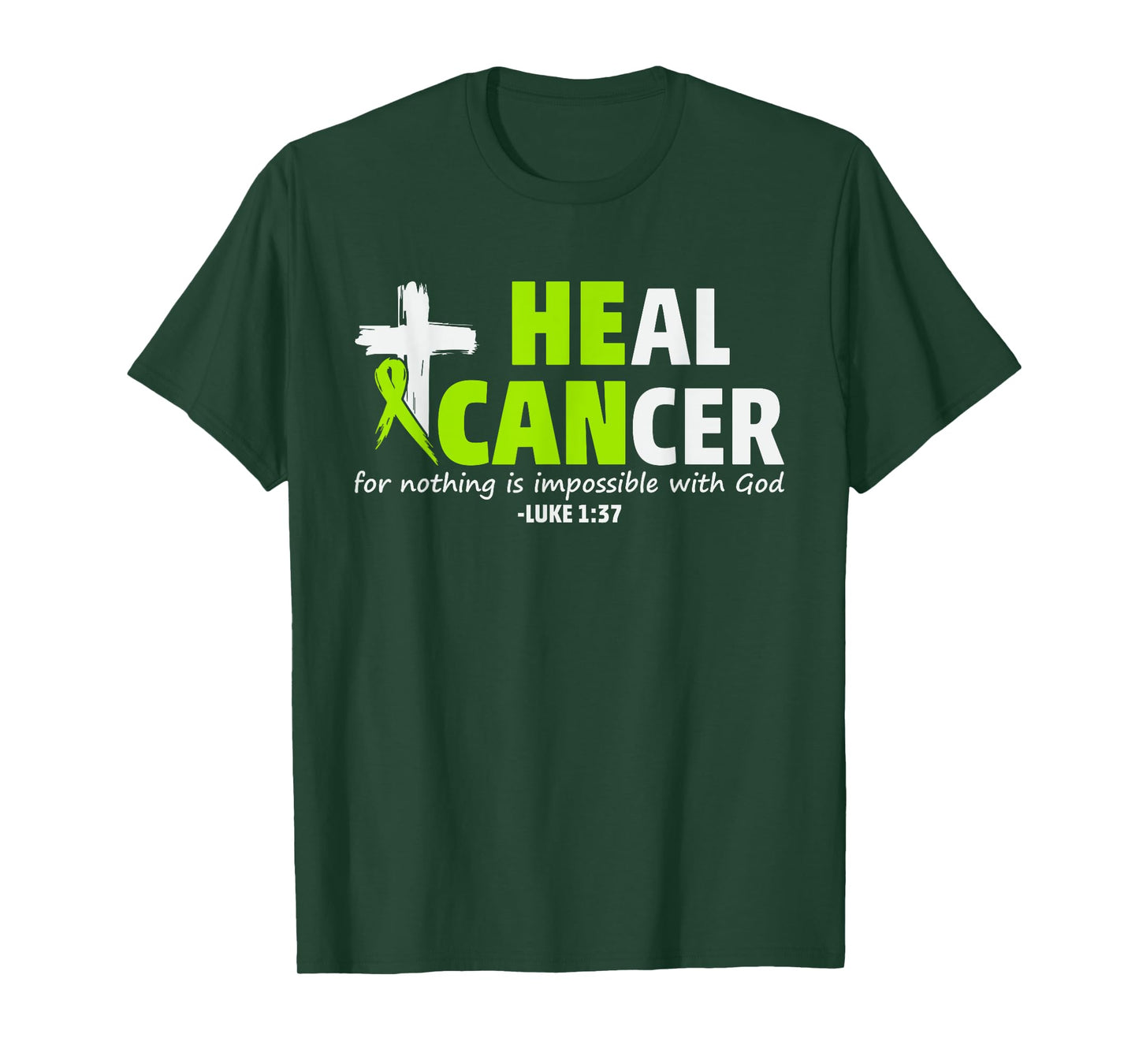 Non Hodgkin's Lymphoma 2025 Tees and Gifts September Lymphoma He Can Heal Cancer Christian Luke 1:37 T-Shirt Black Unisex Adults & Kids Modern Short Sleeve T-Shirt