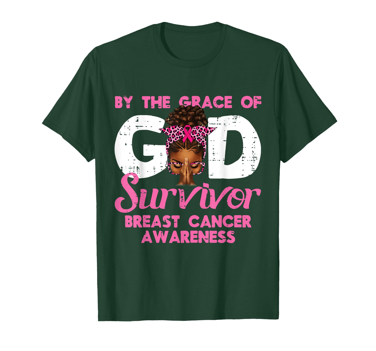 Grace God Breast Cancer Survivor Black Women Afro Christian T-Shirt