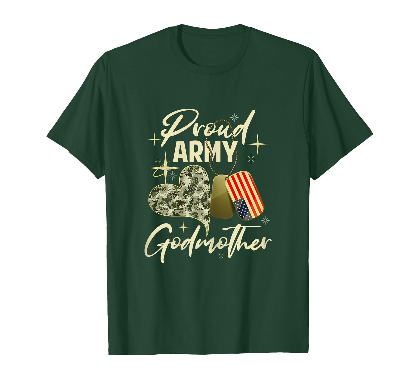 Proud Army Godmother Camouflage Mother's Day Dog Tag US Flag T-Shirt
