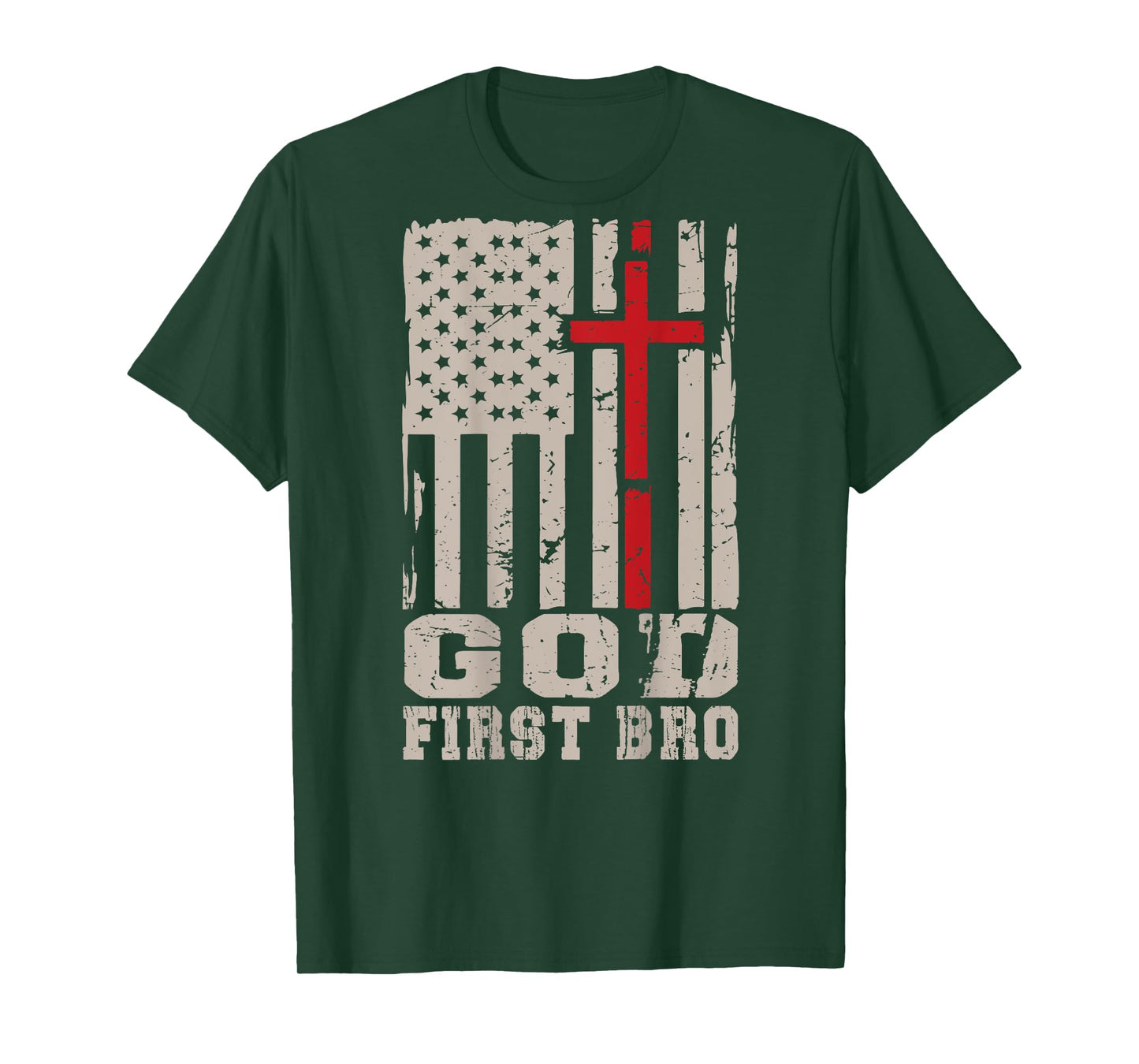 Men's God First Bro Christian Faith Cross On Back Graphic T-Shirt