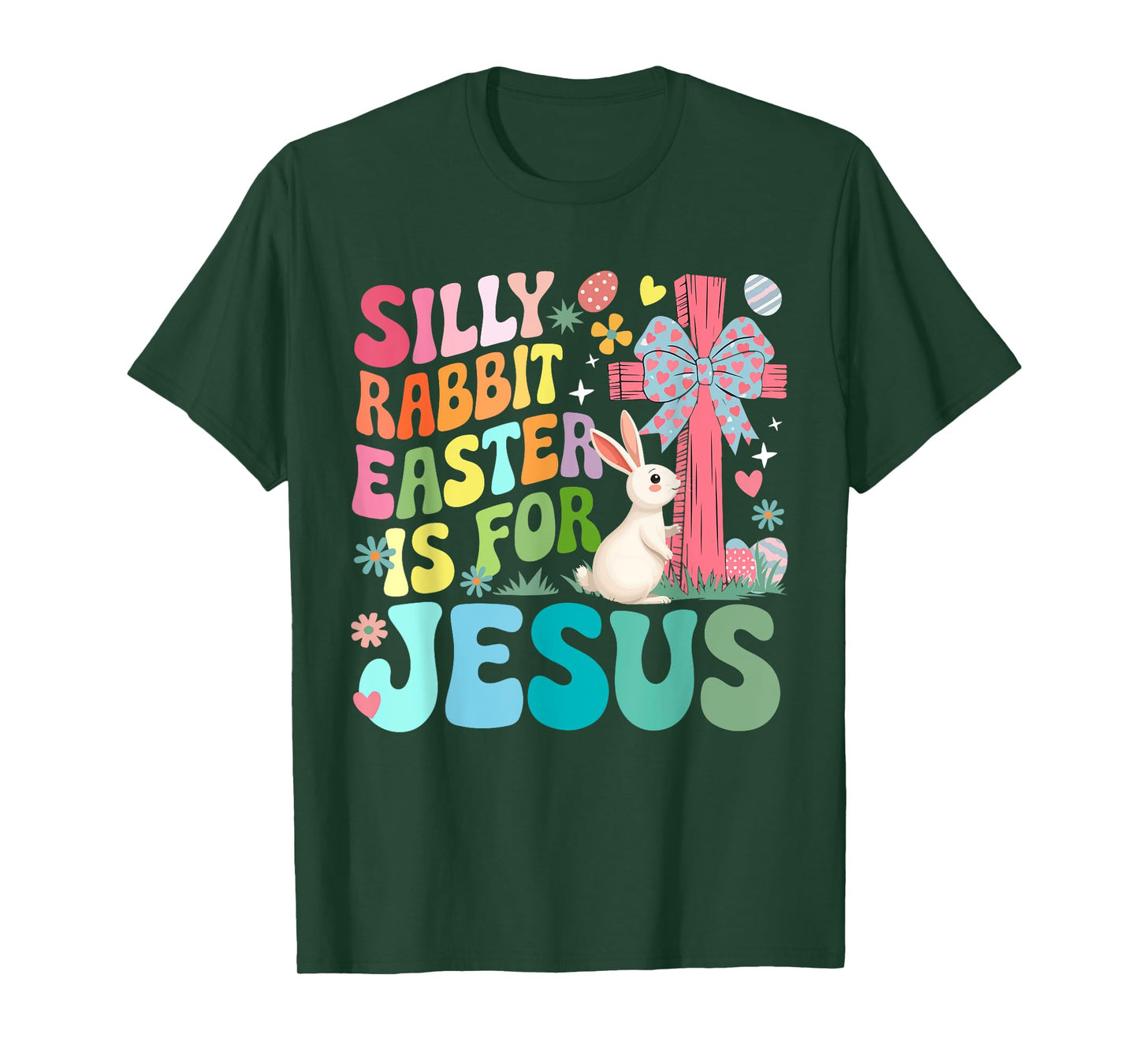 Silly Cute Rabbit Easter For Jesus Christian Cross Bow Tie T-Shirt