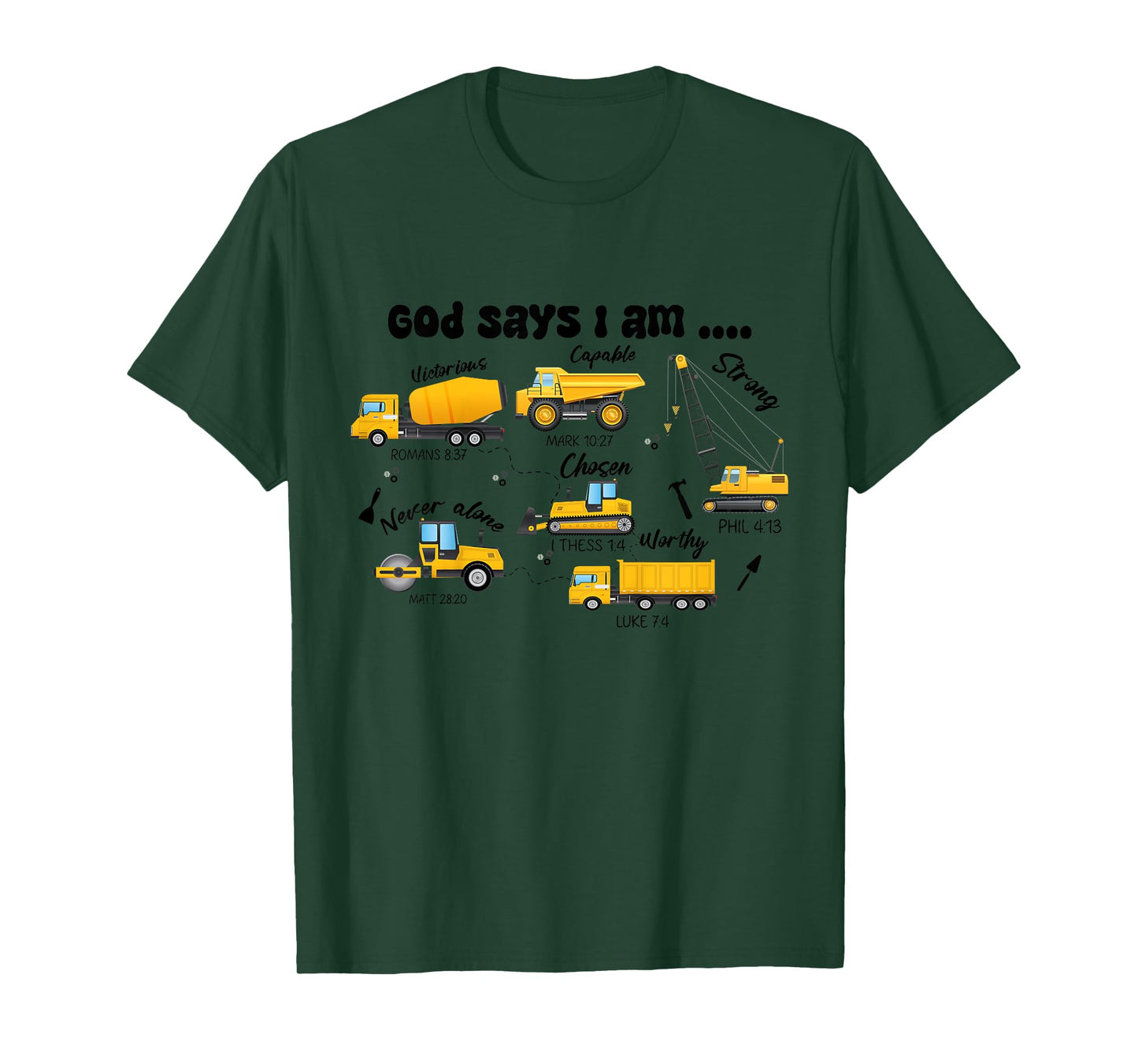 Kids God Says I Am Boys Truck Construction Bible Verse Christian T-Shirt