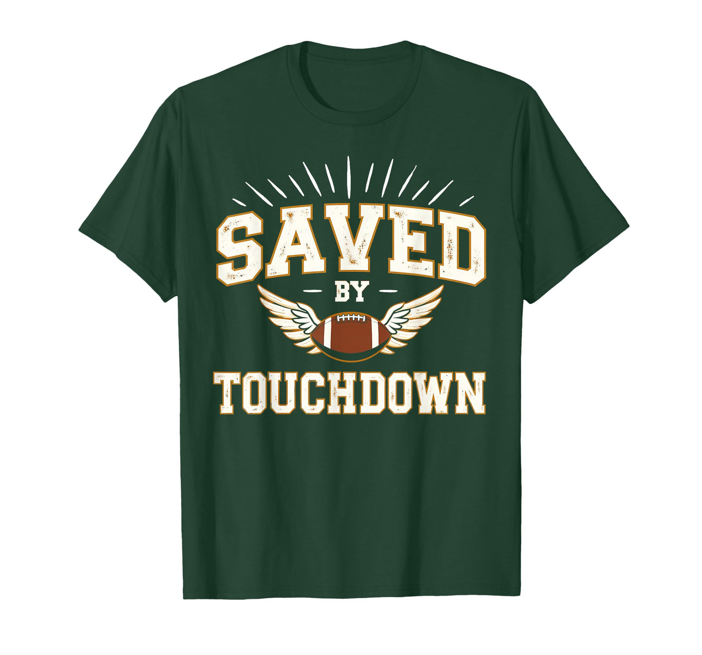 Saved by Touchdown - Funny Winged Christian Football Graphic T-Shirt
