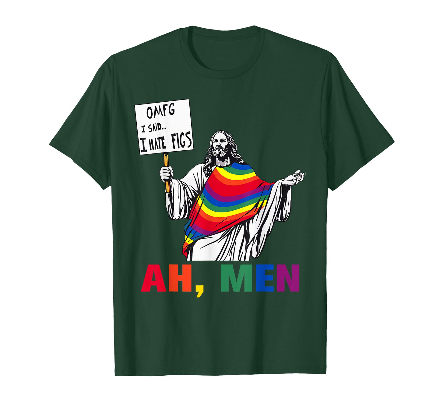 Vintage Ah Men LGBT Gay Pride Christian Jesus Rainbow Flag T-Shirt