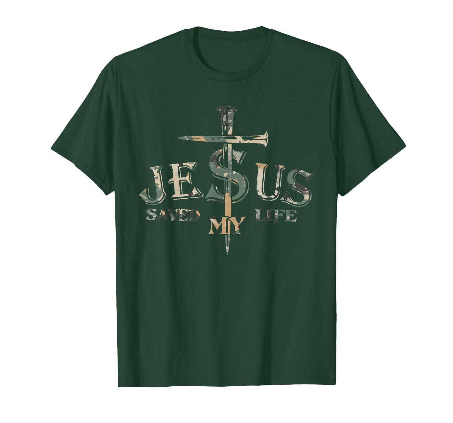 Vintage Camo Jesus Cross Christ Saved My Life Quote Saying T-Shirt