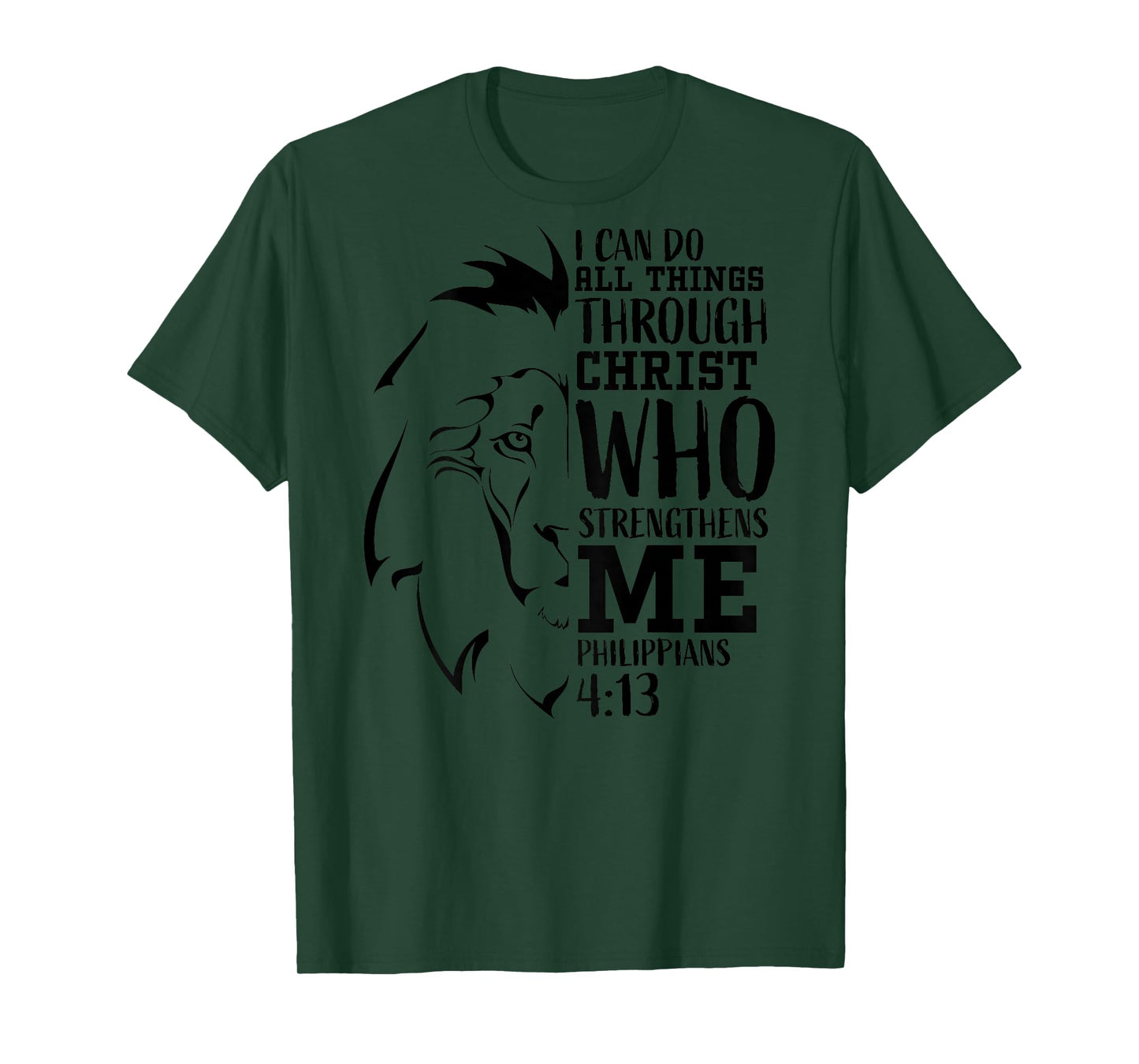 Philippians 4:13 Christian Verse Lion Graphic Back Print T-Shirt