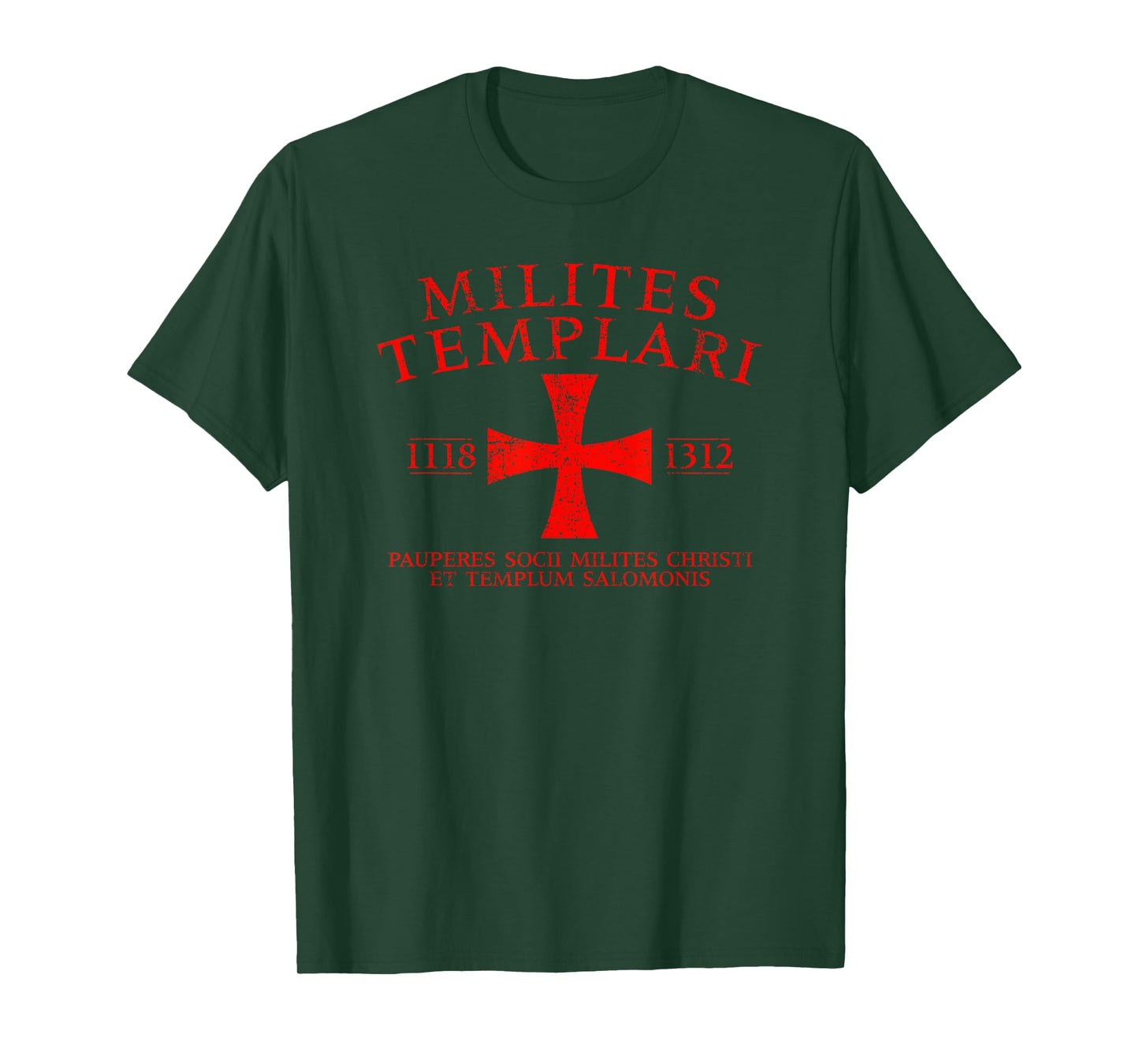 Knights Templar Cross in Latin 1118-1312 Aged Red Print T-Shirt