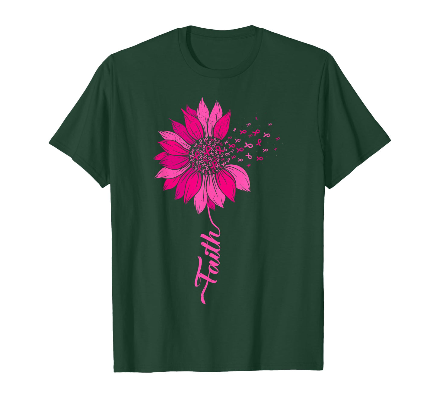 Faith Pink Ribbon Flower Breast Cancer Warrior T-Shirt