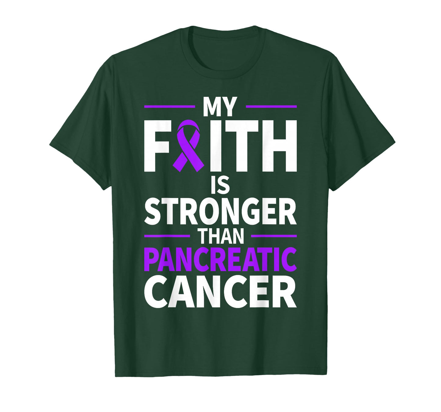 My Faith is Stronger Than Pancreatic Cancer Purple Ribbon T-Shirt