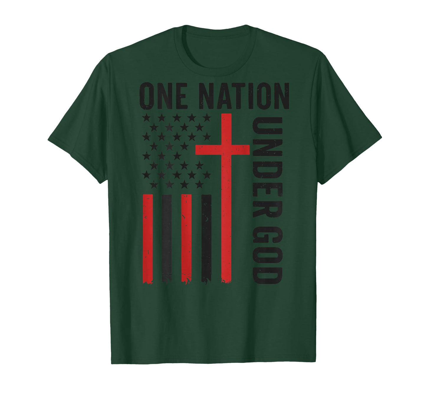 Men's One Nation Under God Jesus Faith Cross American Flag T-Shirt