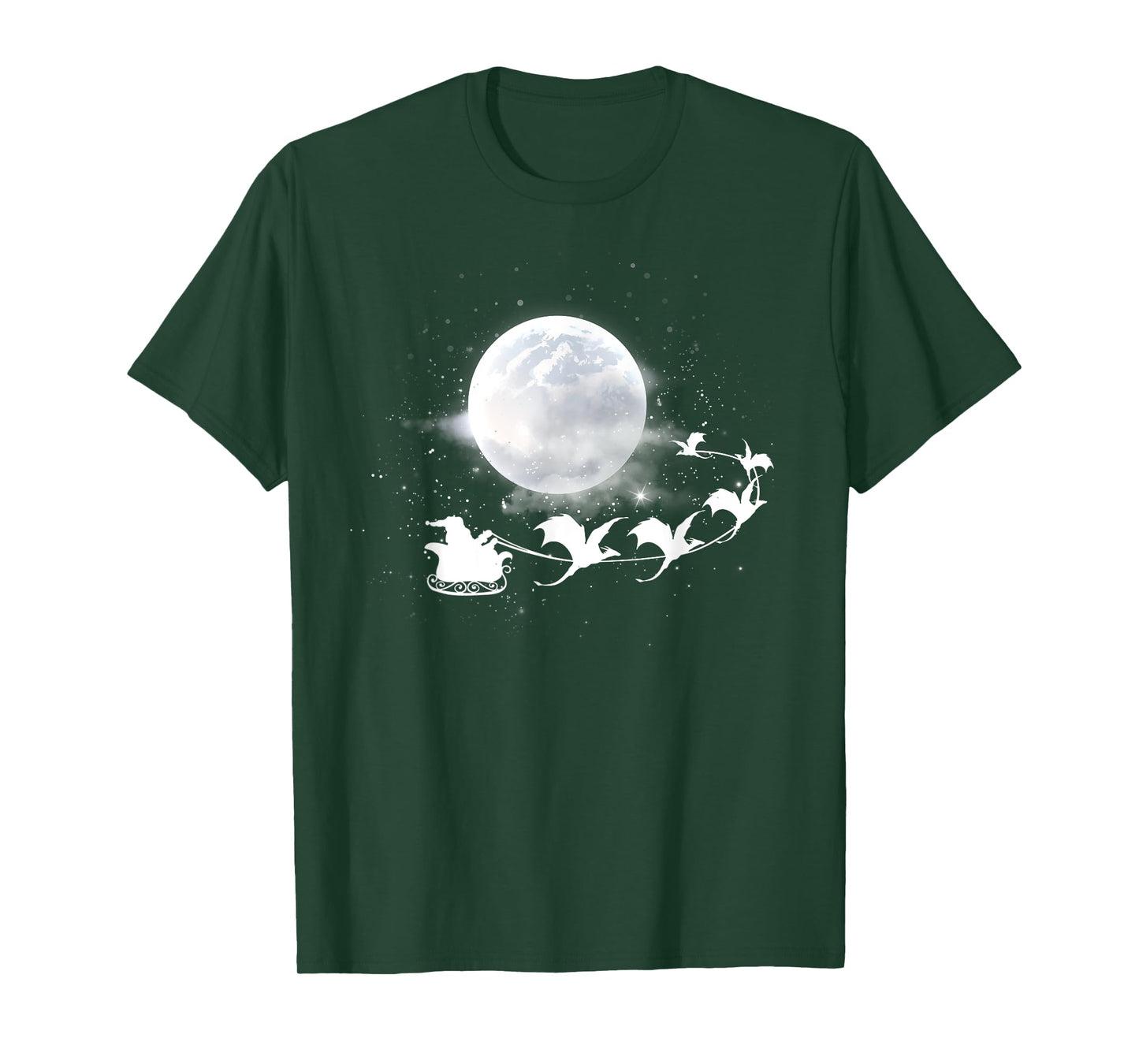 Christmas Santa Claus Flying Past the Moon Dragon Sleigh T-Shirt