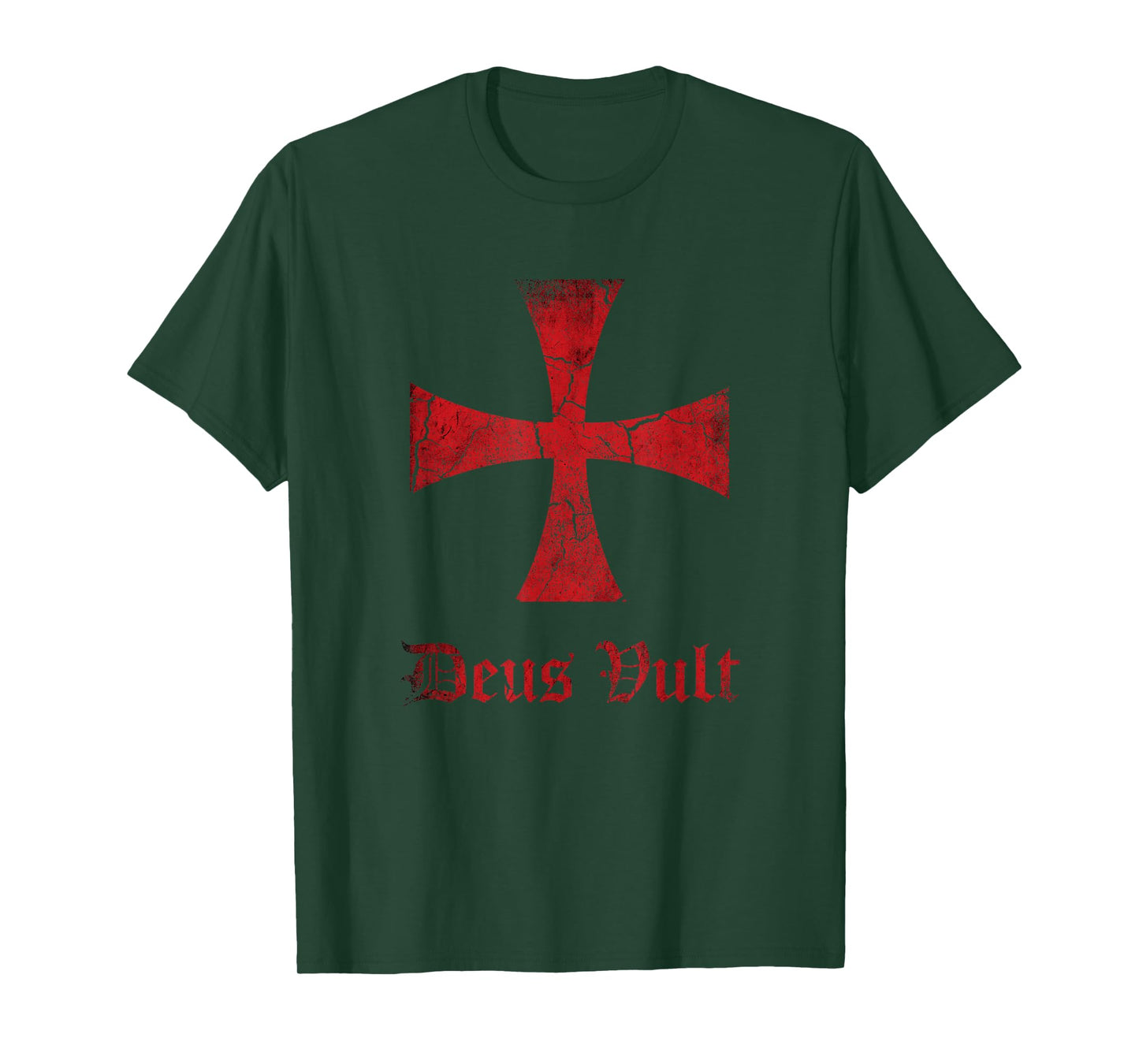 Mens Distressed Deus Vult Knights Templar Cross, Crusader T-Shirt