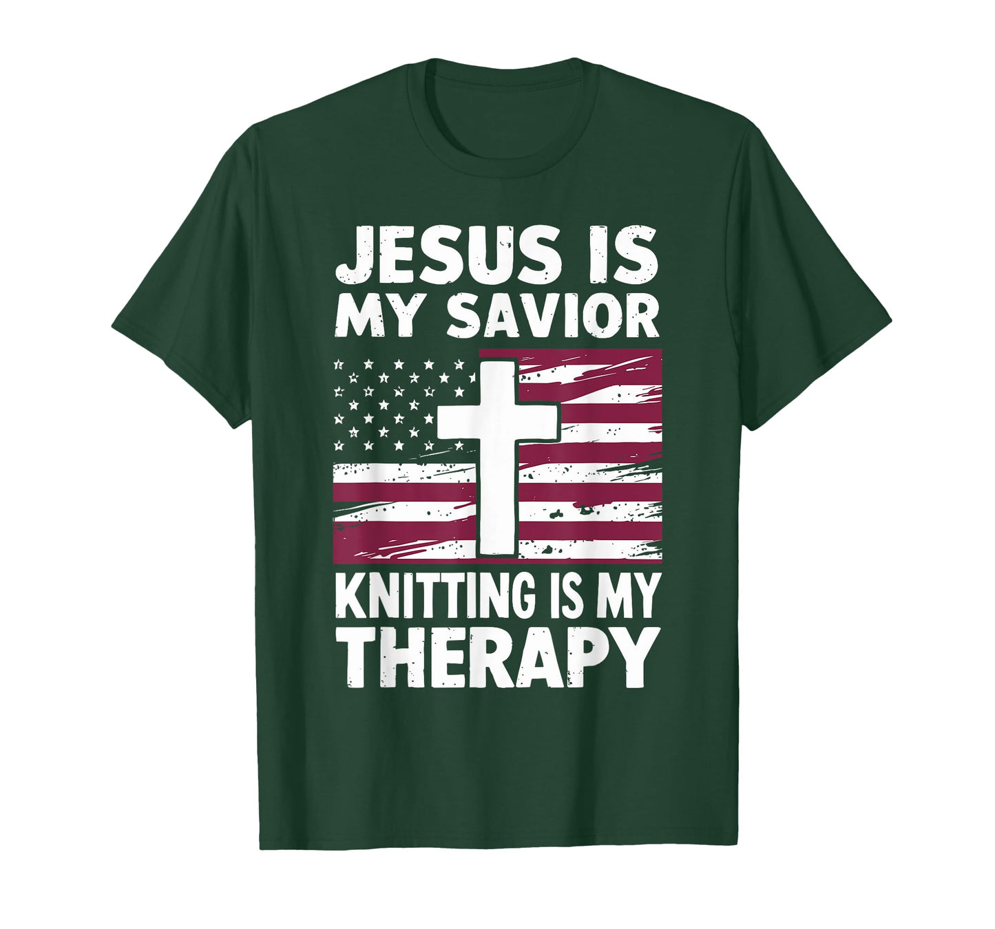 Jesus Is My Savior Knitting Is My Therapy Christian T-Shirt