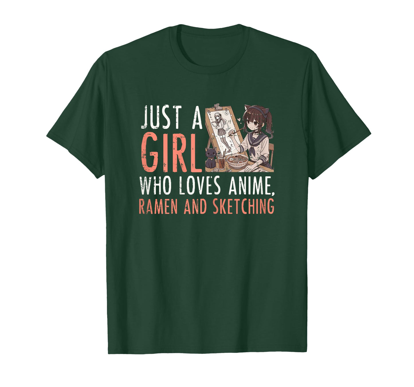 Just Girl Who Loves Anime Ramen Sketching Funny Saying Women T-Shirt