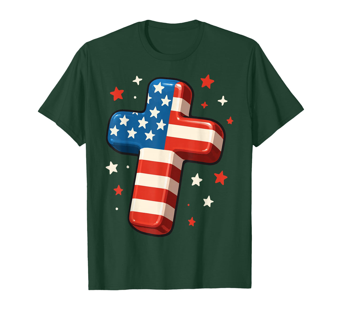 Christian Cross USA Flag America Religious T-Shirt