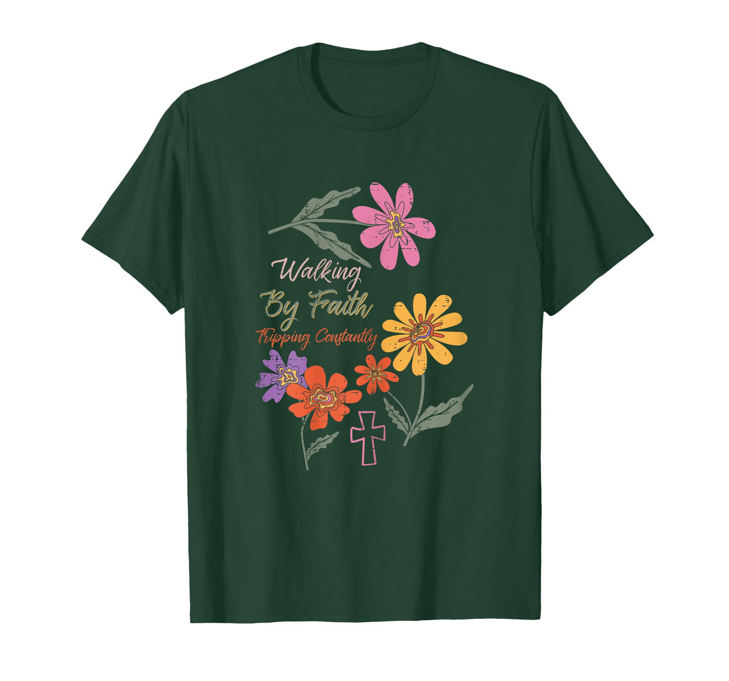 Walking by Faith Tripping Constantly Funny Christian Women T-Shirt