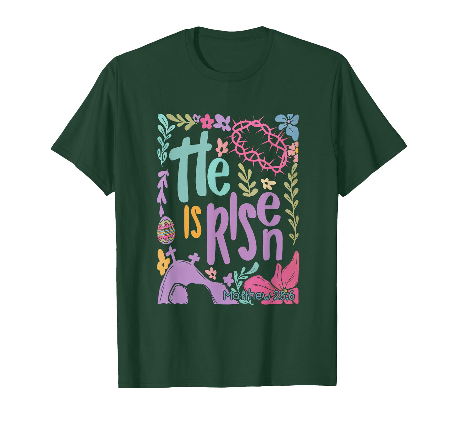 Retro Boho Floral He Is Risen Matthew 28:6 Easter Bible T-Shirt