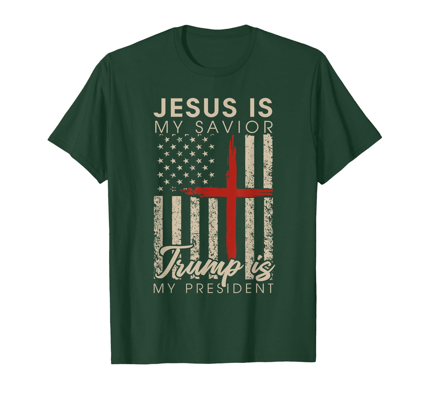 Jesus Is My Savior Trump Is My President 2024 USA Flag Cross T-Shirt