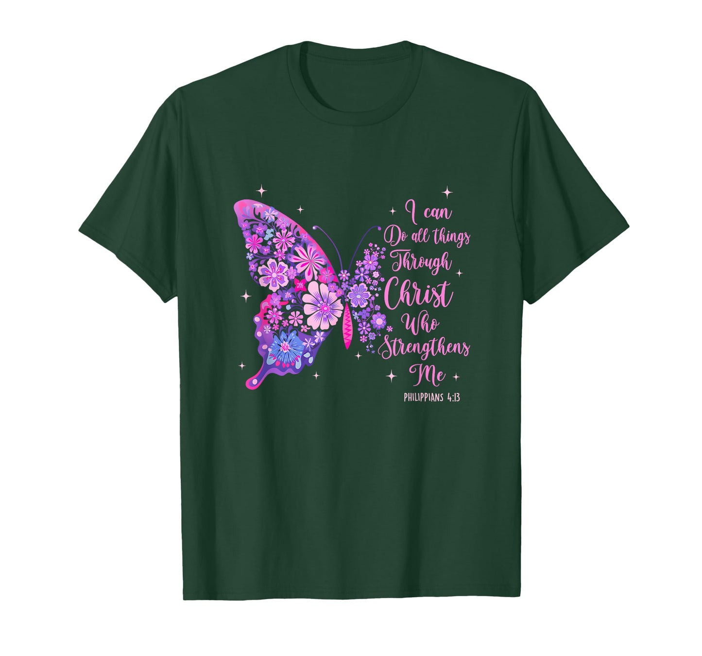 I Can Do All Things Through Christ Pretty Butterfly Women T-Shirt
