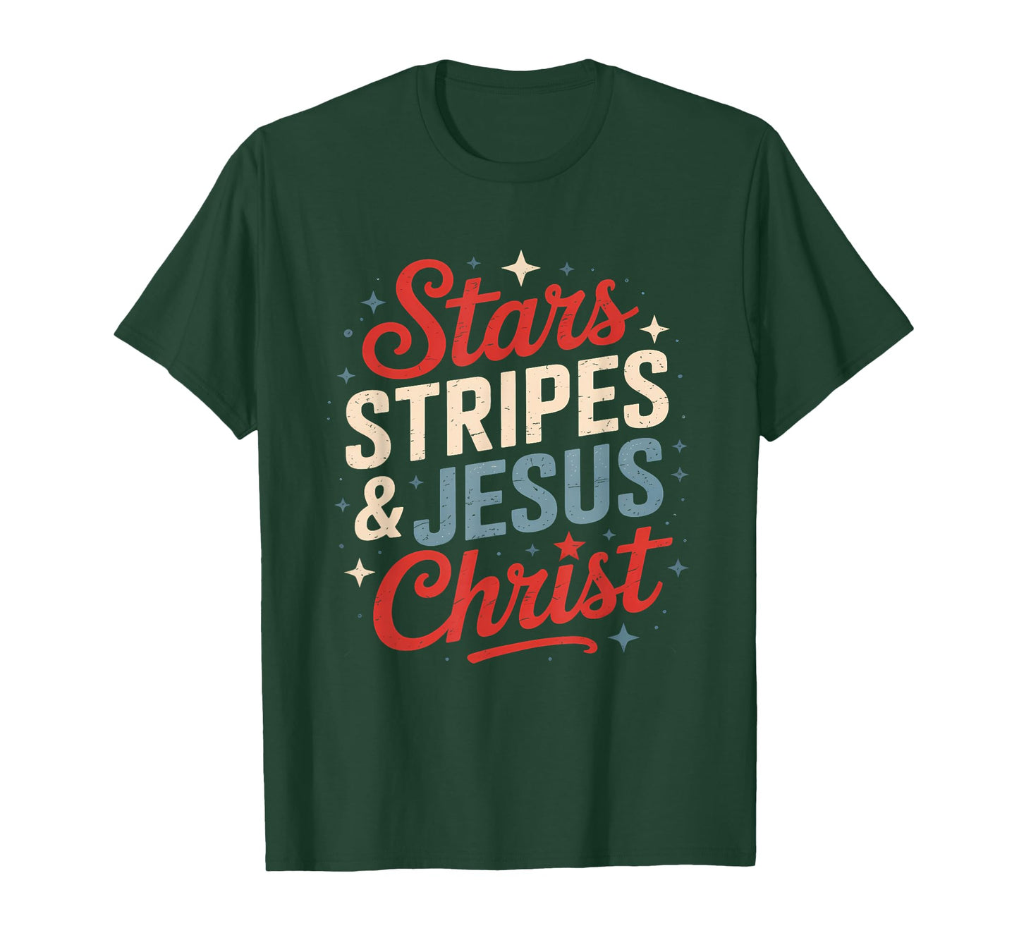 Stars Stripes Jesus Christ 4th Of July Religious Christian T-Shirt