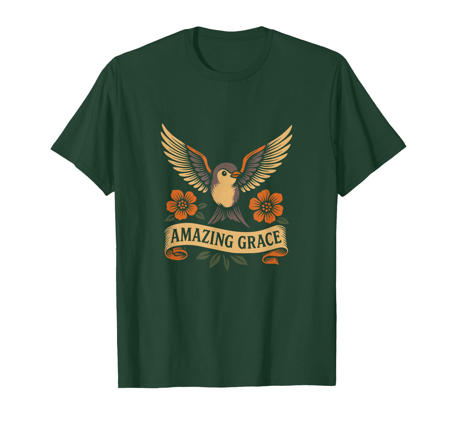Amazing Grace - Christian Hymn - Swallow Bird Flowers T-Shirt