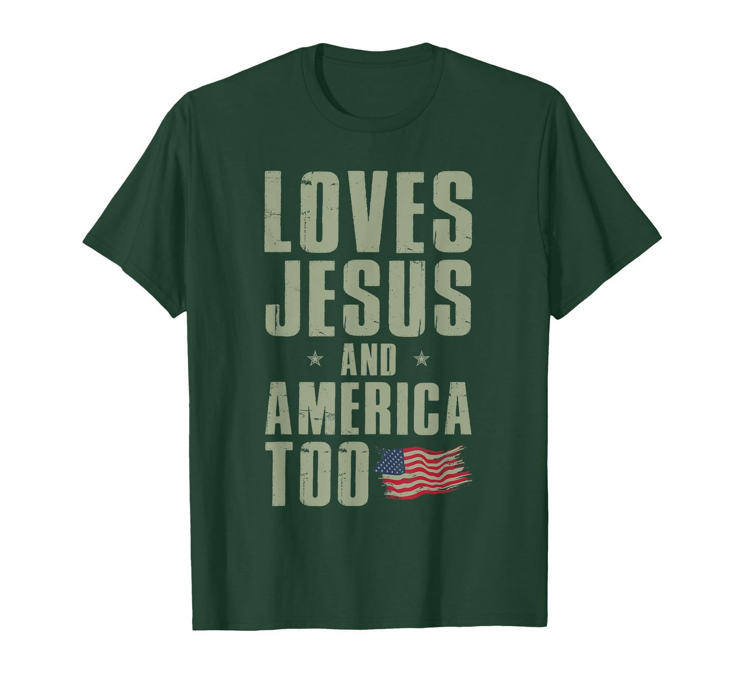 Loves Jesus and America Too 4th of July Patriotic T-Shirt for Women Kids Men