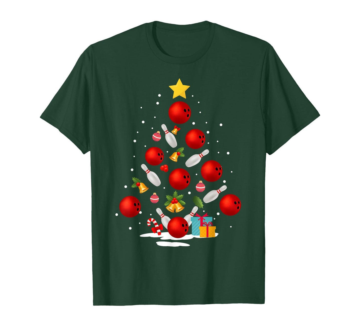 Funny Bowling Christmas Tree Lights Xmas Gifts For Men Women Short Sleeve T-Shirt