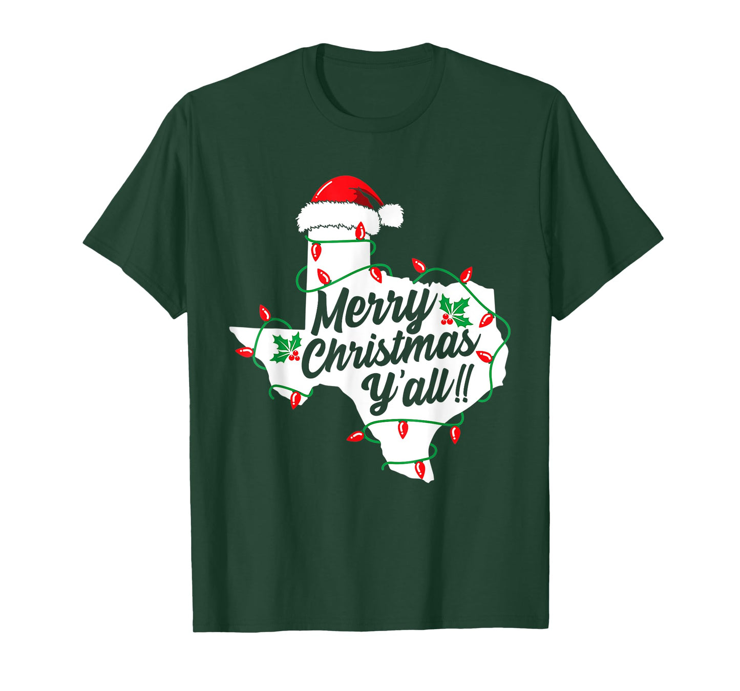 Funny Southern Humor Merry Christmas Y'All Texas Map Santa T-Shirt