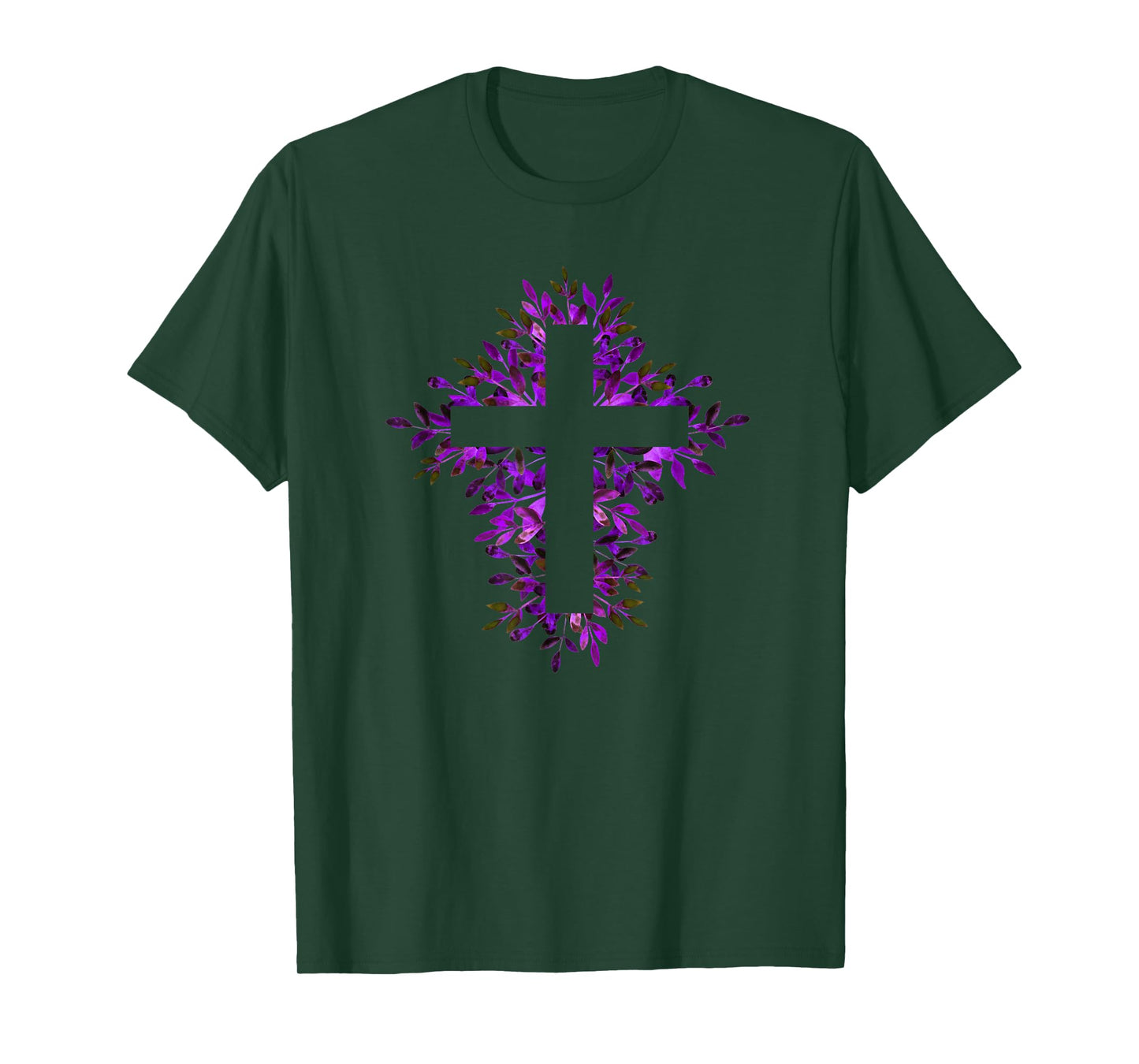 Purple Blue Floral Spring Fall Cross Christian Faith Lover T-Shirt