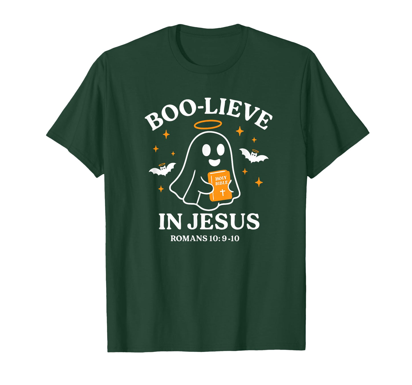 Boo-Lieve in Jesus Christian Halloween Ghost Bible Design T-Shirt