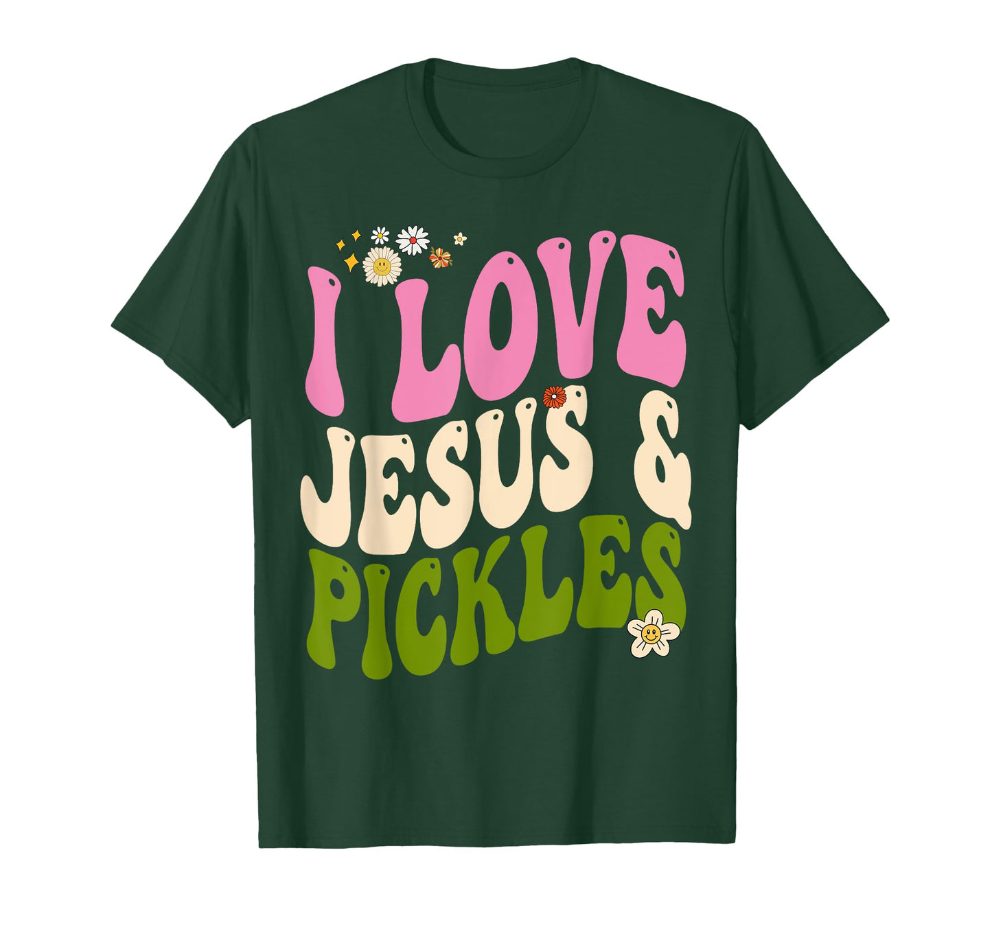 Hippie Groovy I Love Pickles & Jesus Pickle Retro Vegetarian T-Shirt