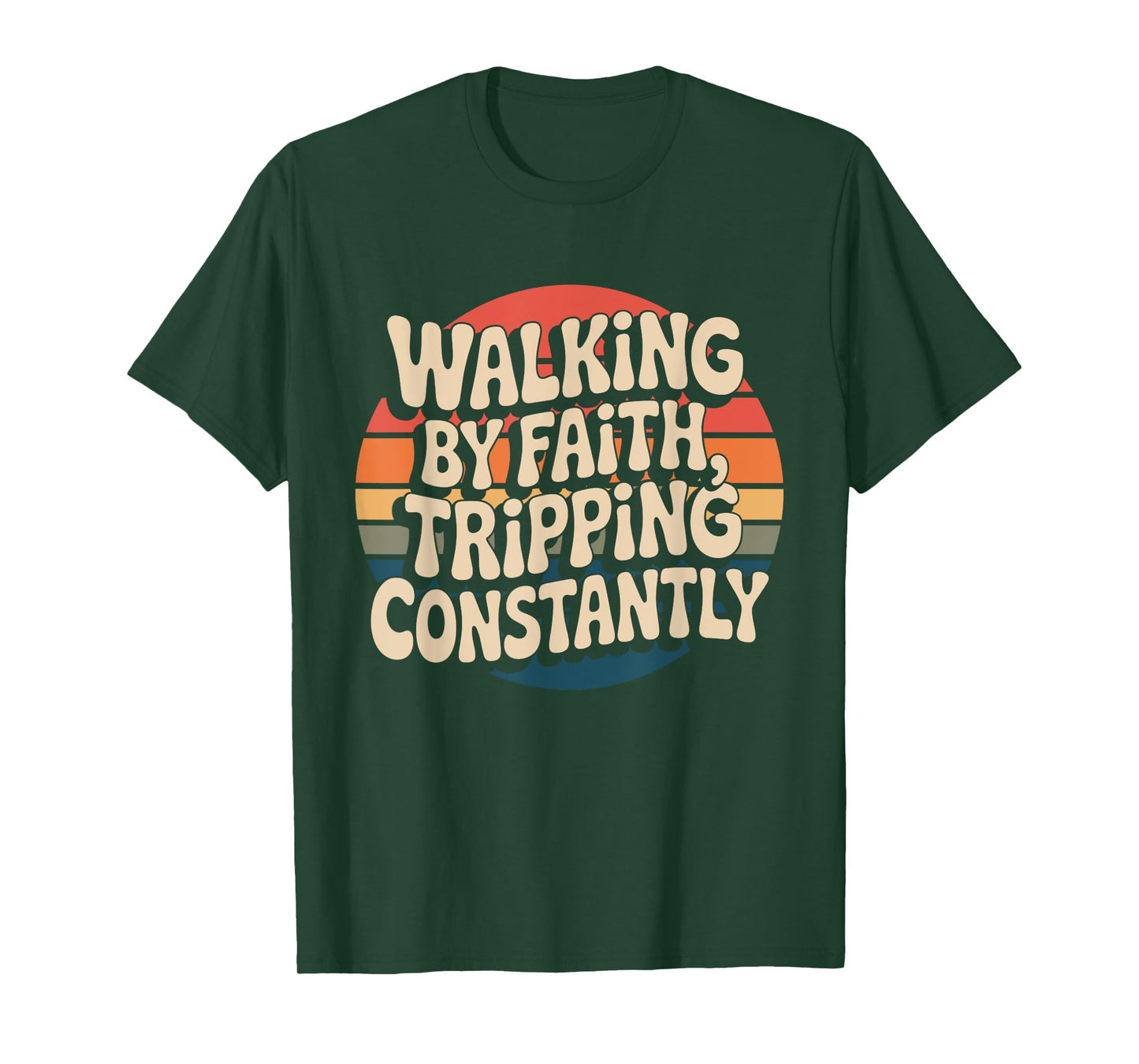 Walking By Faith Tripping Constantly Retro Sunset Christian T-Shirt