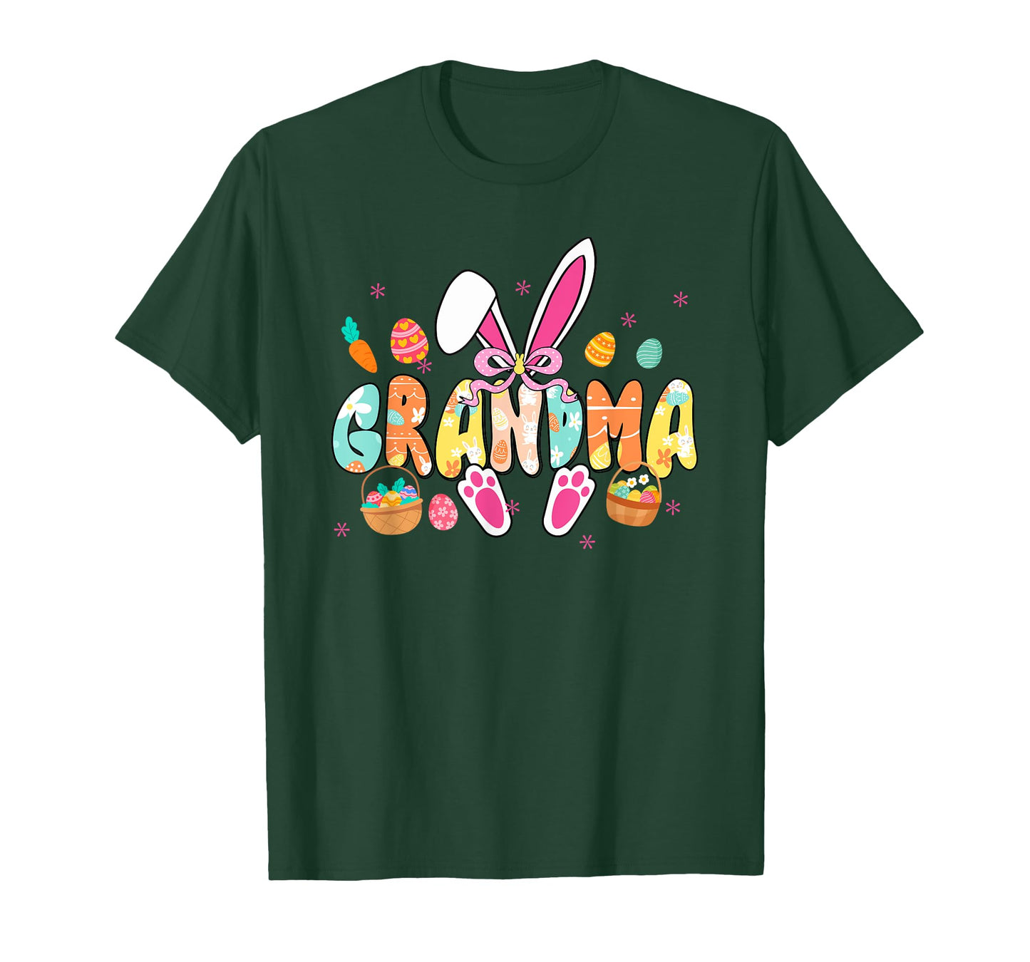 Grandma Easter Grandma Coquette Bunny Ears Eggs Basket Bow T-Shirt