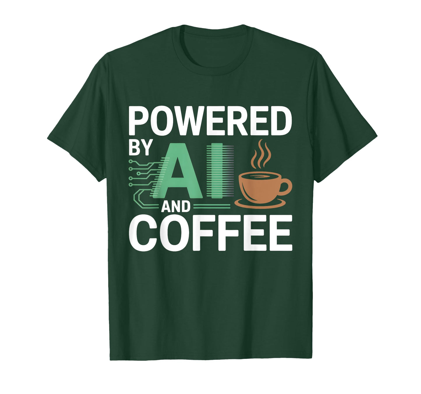 Powered By AI And Coffee Funny Geek AI T-Shirt