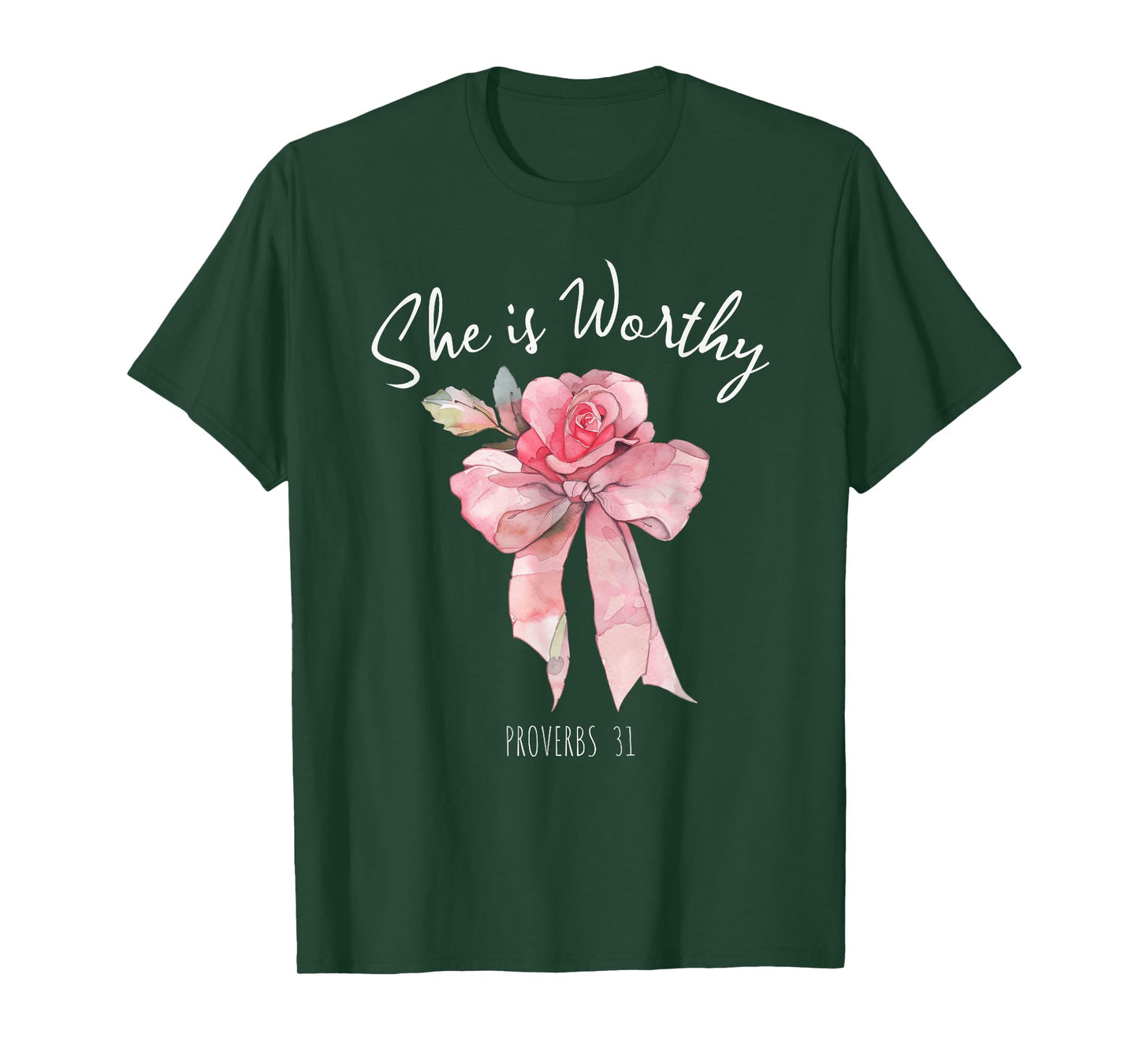 She is Worthy Beautiful Rose Coquette Bow Proverbs 31 T-Shirt
