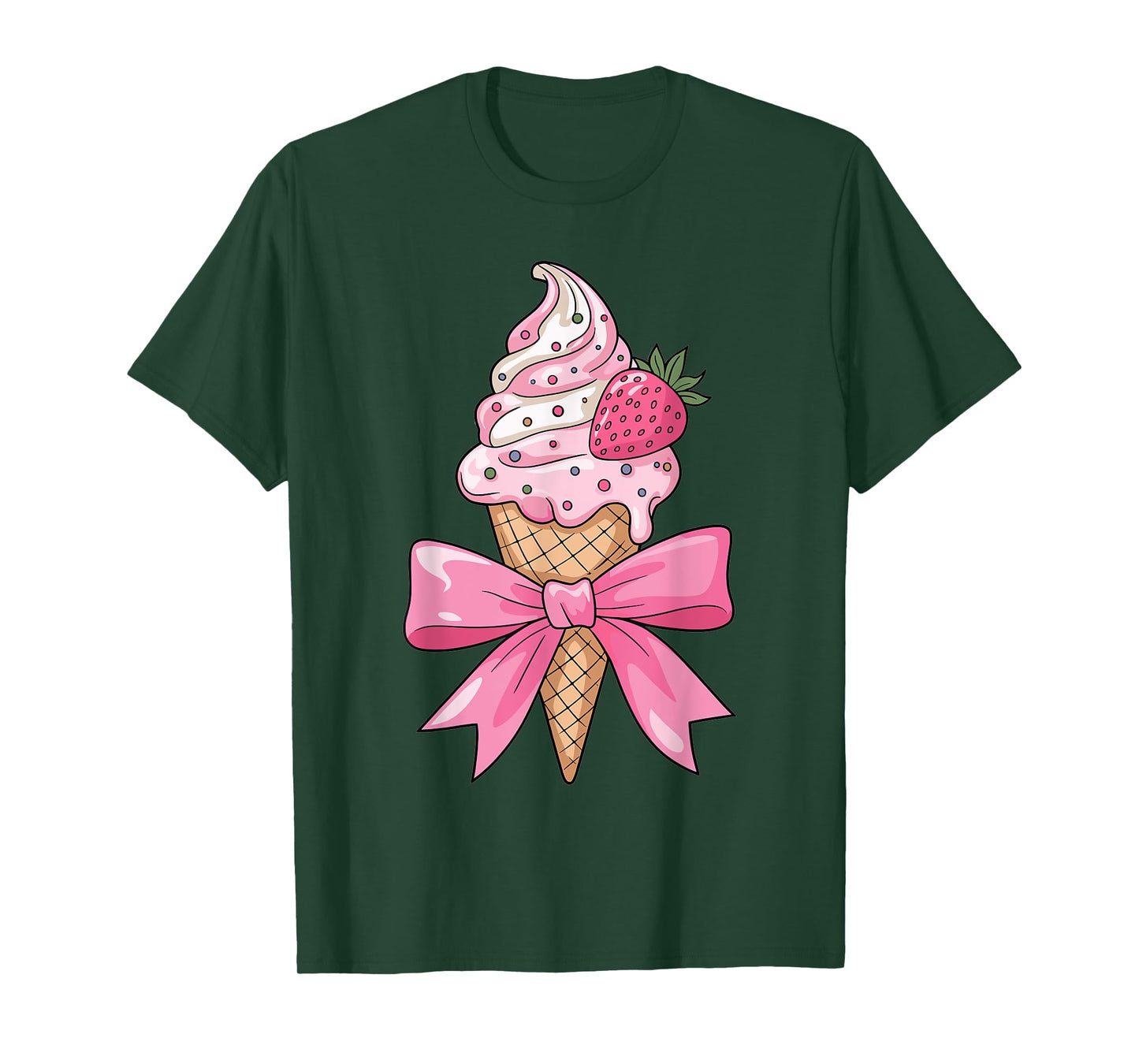 Funny Coquette Bow Ice Cream Cone Pink Ribbon strawberry mom T-Shirt