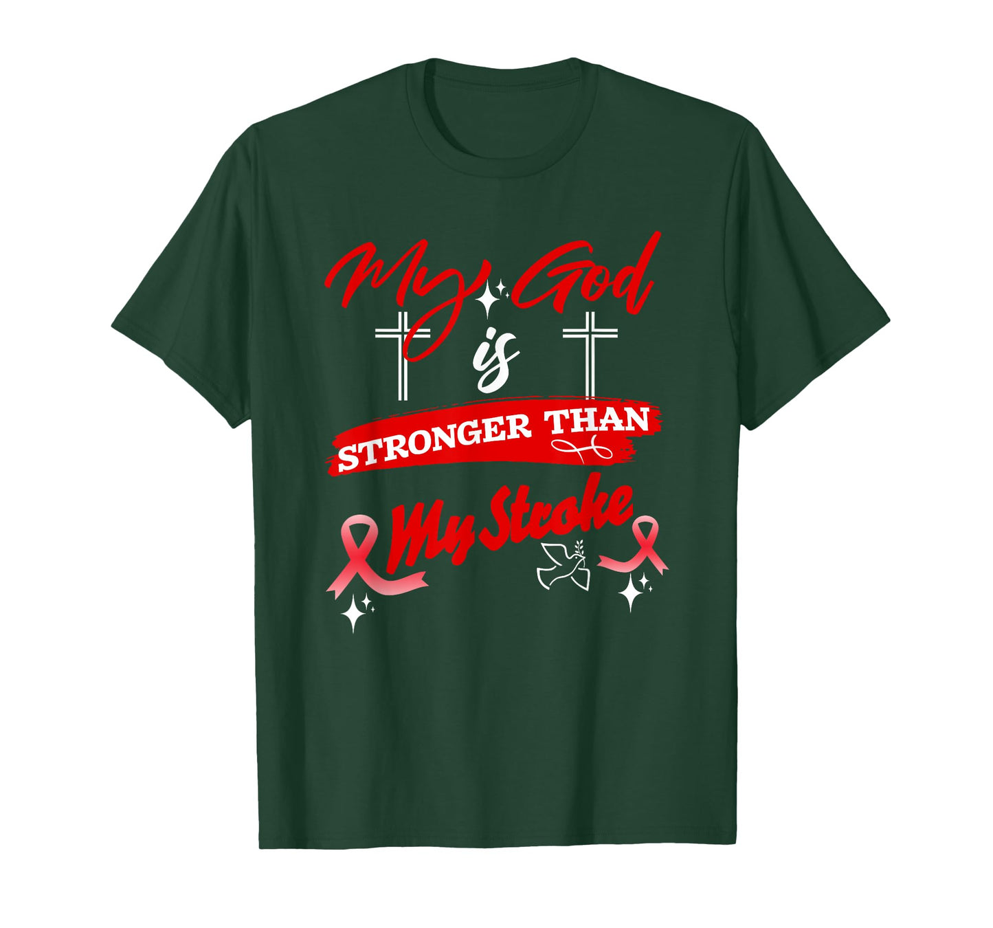 Stroke Warrior My God Is Stronger Than My Stroke Red Ribbon T-Shirt
