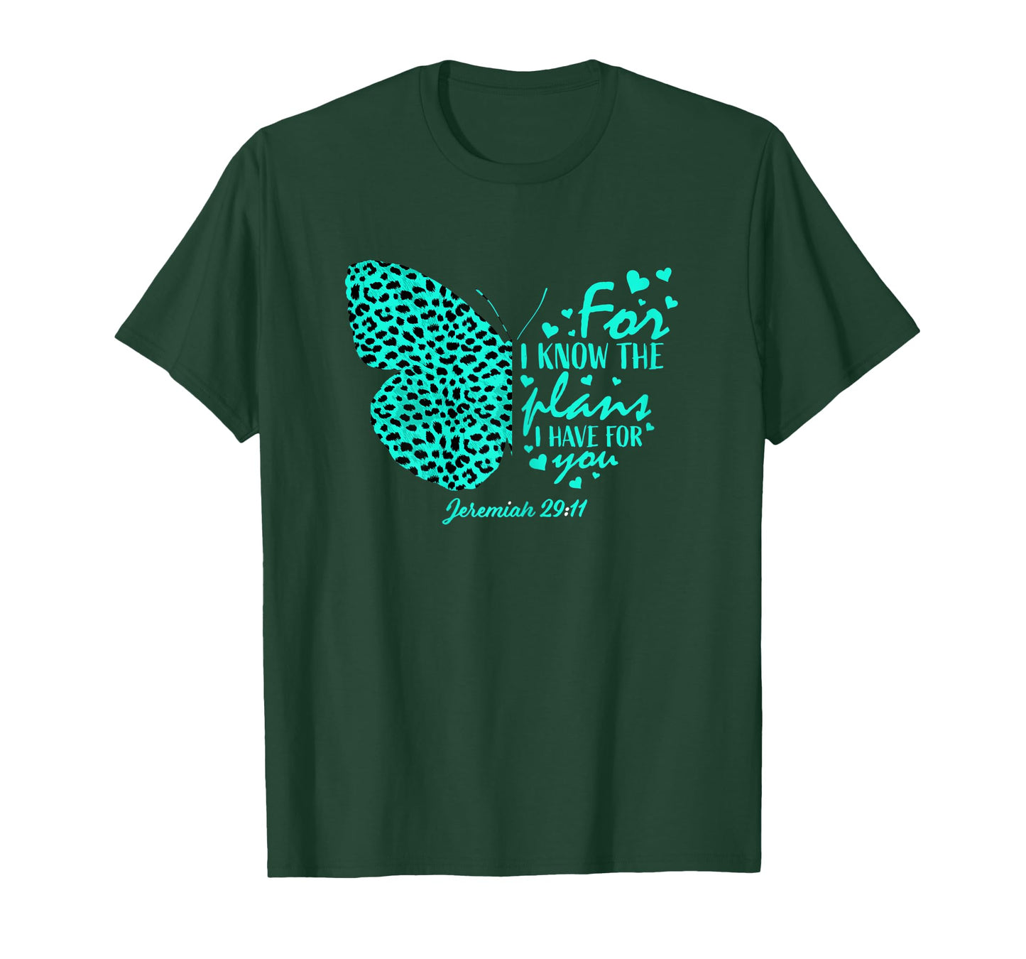 Turquoise Butterfly Cheetah Print Christian Religious Verse T-Shirt