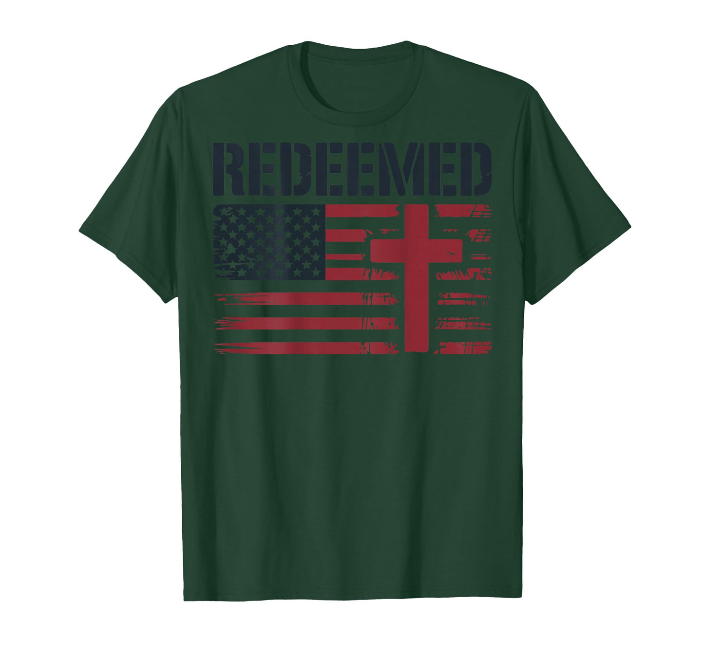 Men's Redeemed American Flag Christian Patriotic Cross Faith T-Shirt