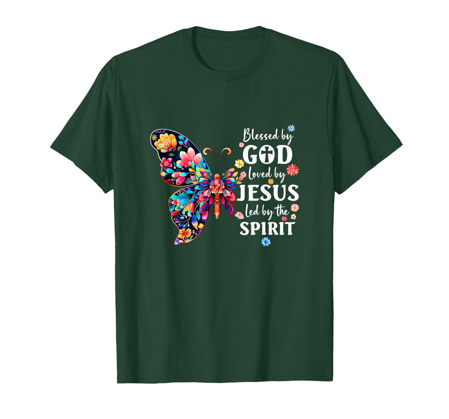 Blessed By God Loved By Jesus Floral Butterfly Christian T-Shirt