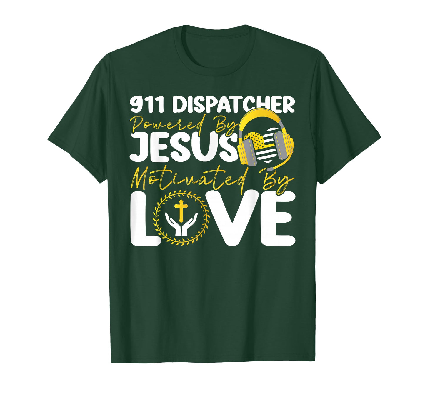 911 Dispatcher Thin Gold Yellow Line Jesus Faith Christian T-Shirt