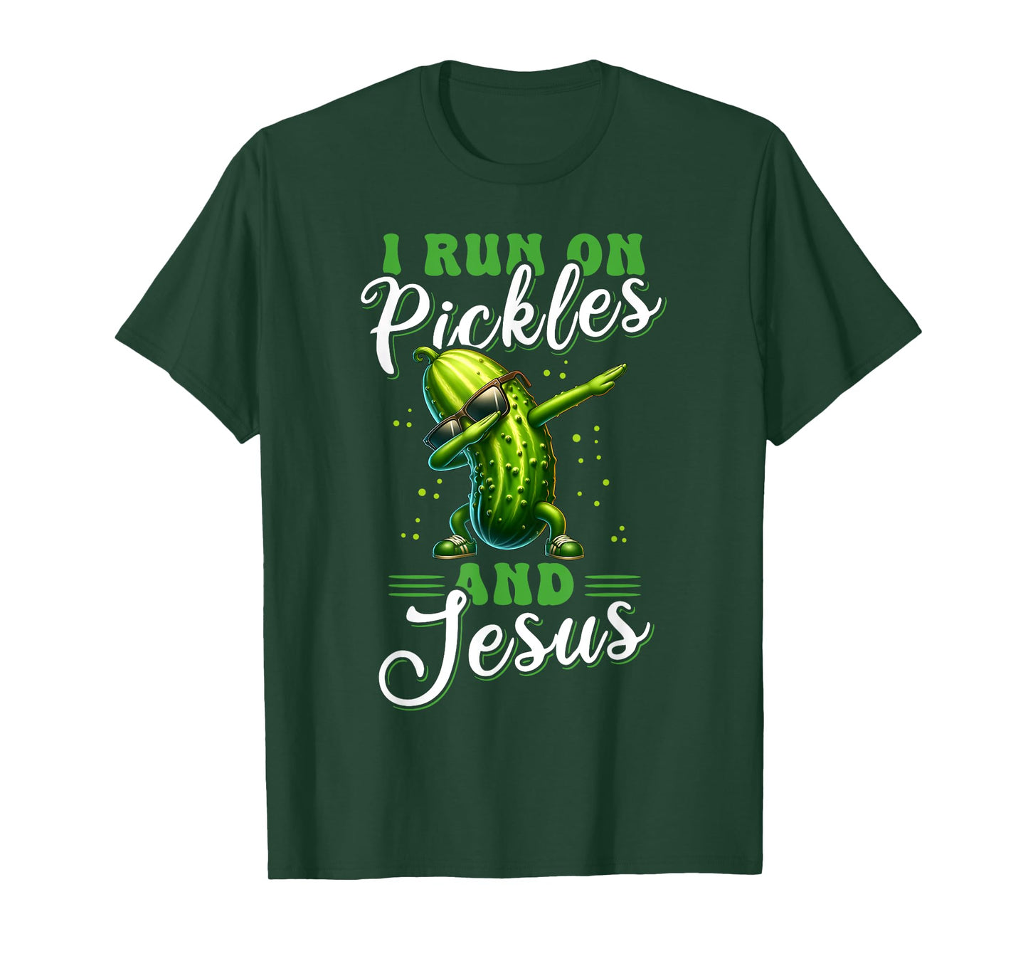 Funny Pickle Cucumber I run on Pickles and Jesus T-Shirt